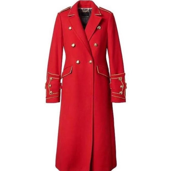 Olivia Palermo for BR Red Wool Maxi Military Coat - Picture 2 of 9